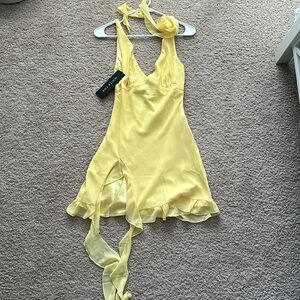 yellow white fox boutique mini dress size small